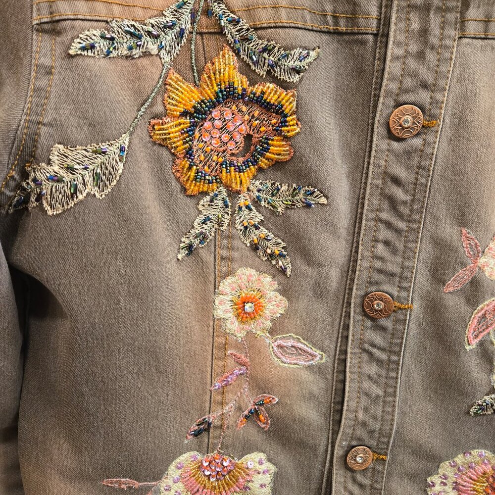 Christine Phillipe Elaborate Floral Embellished Denim Jacket - Picture 7 of 15
